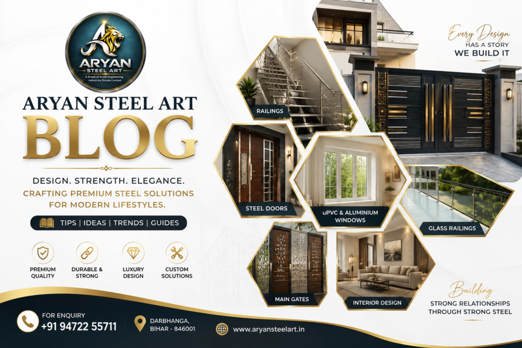 Aryan Steel Art Blog featuring expert articles on stainless steel gates, railings, steel doors, uPVC windows, aluminium windows, interior design, and steel fabrication solutions.