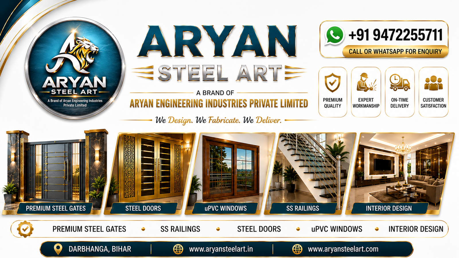 Aryan Steel Art - Premium Stainless Steel Gates, Steel Doors, Railings, Roofing & Interior Design Services in Bihar