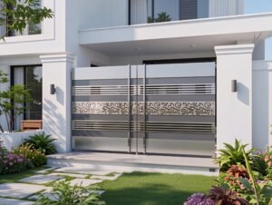 Latest Modern Gate Design for Home | Aryan Steel Art Latest modern stainless steel main gate design for luxury homes in Darbhanga, Bihar by Aryan Steel Art featuring premium SS 304 modern gate designs