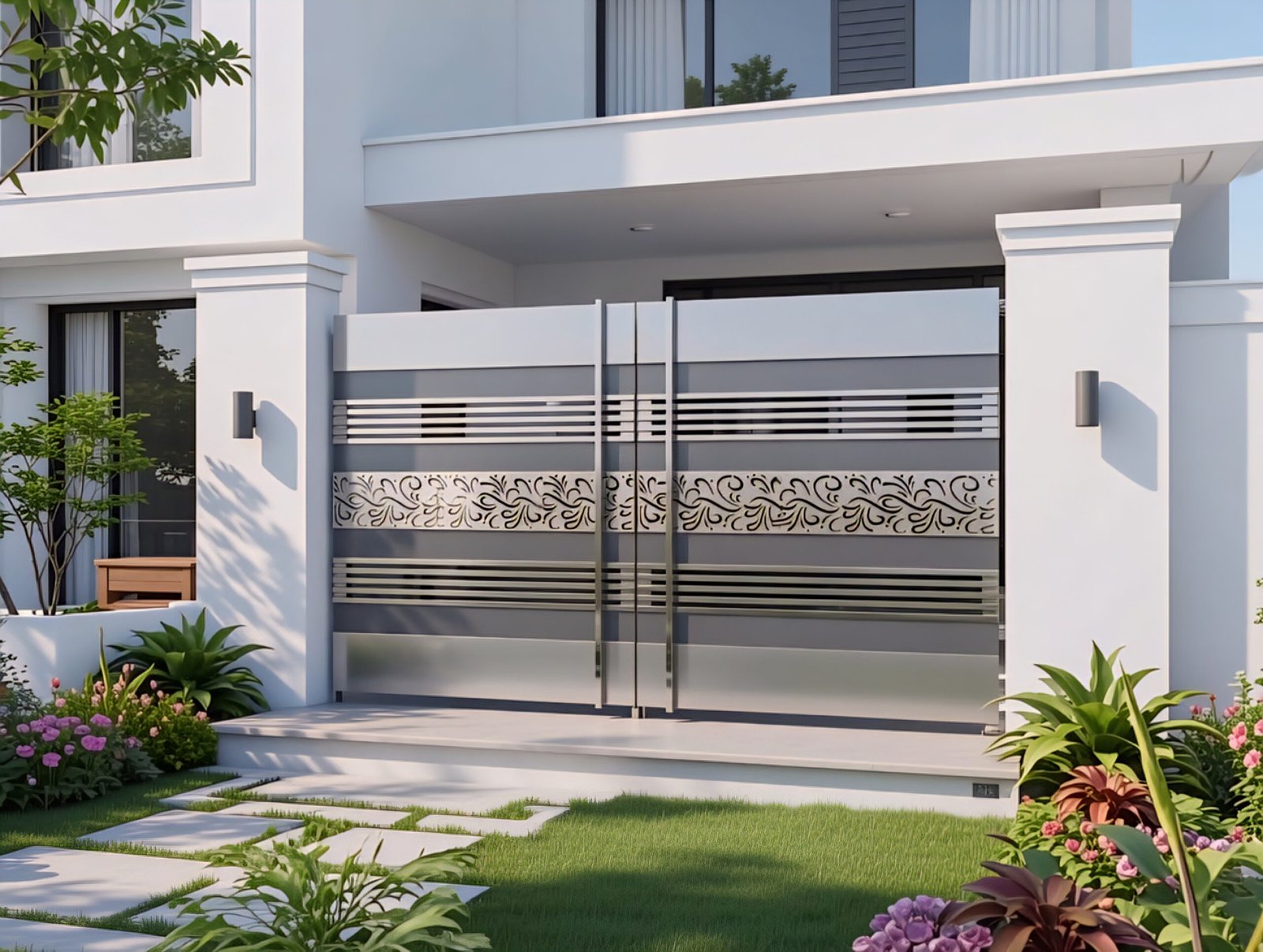 Latest modern stainless steel main gate design for luxury homes in Darbhanga, Bihar by Aryan Steel Art featuring premium SS 304 modern gate designs