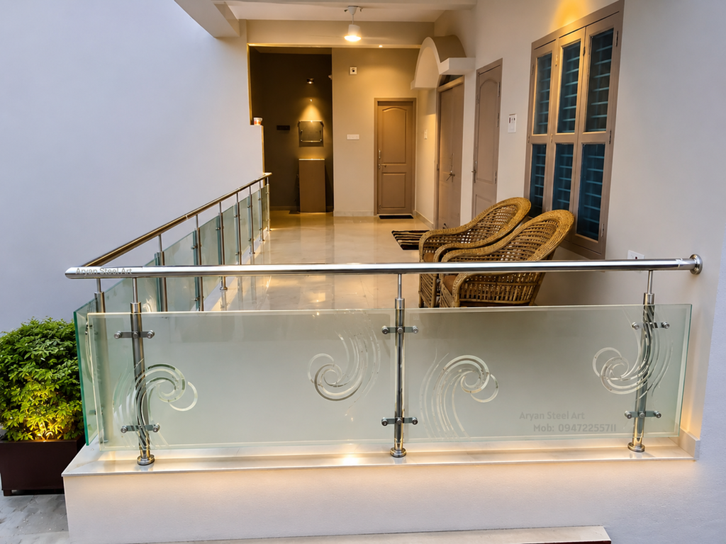 Modern Glass Railing Design by Aryan Steel Art