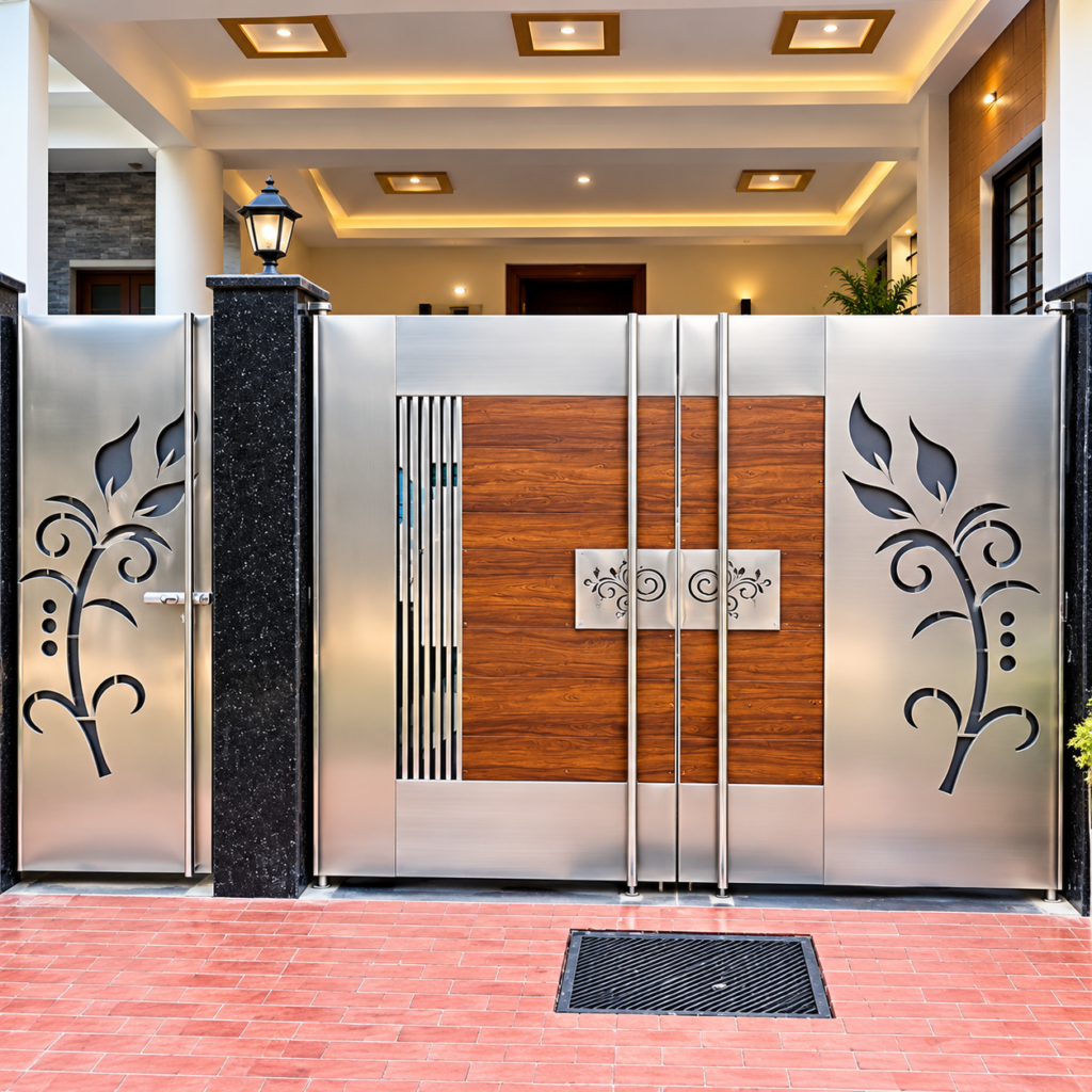 Luxury stainless steel gate design for a modern home entrance