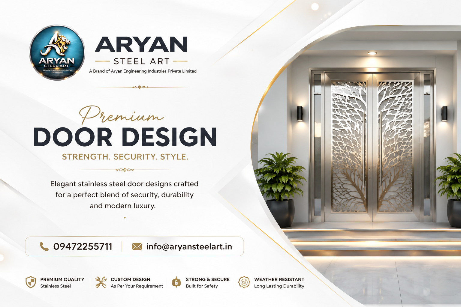 Modern Stainless Steel, Aluminium, Glass & uPVC Door Design for Home and Office by Aryan Steel Art