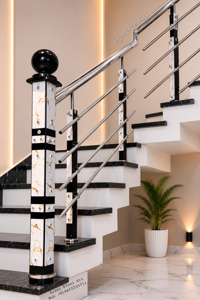 Modern Stainless Steel Railing Design for Home Balcony and Staircase by Aryan Steel Art