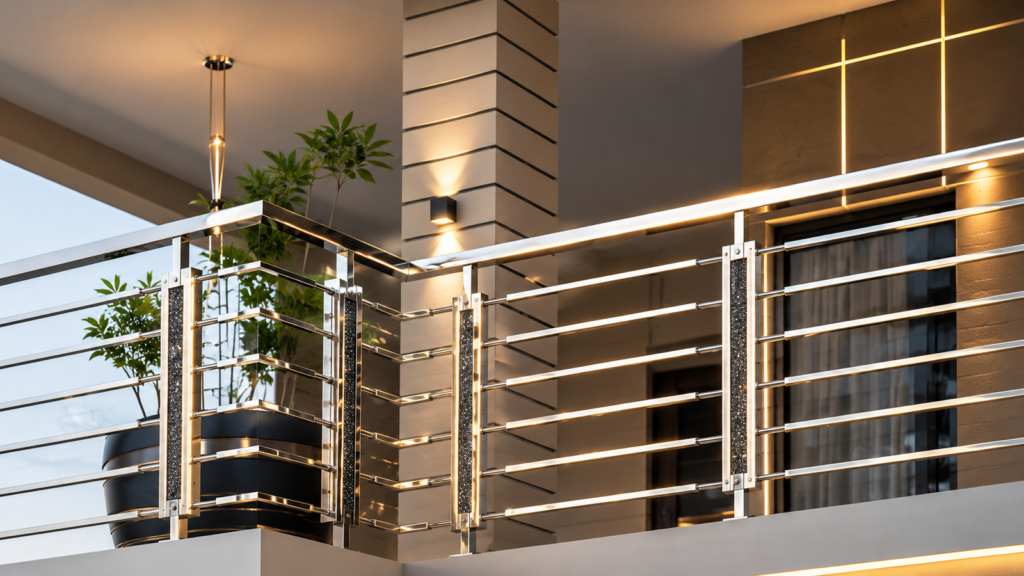Modern stainless steel balcony railing design for home