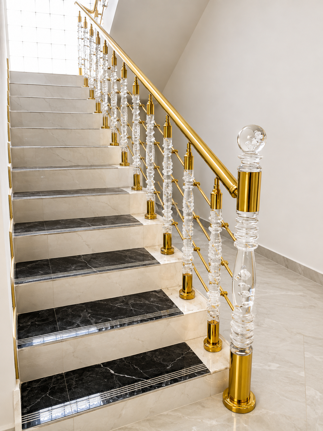 Acrylic railing golden design for modern staircase