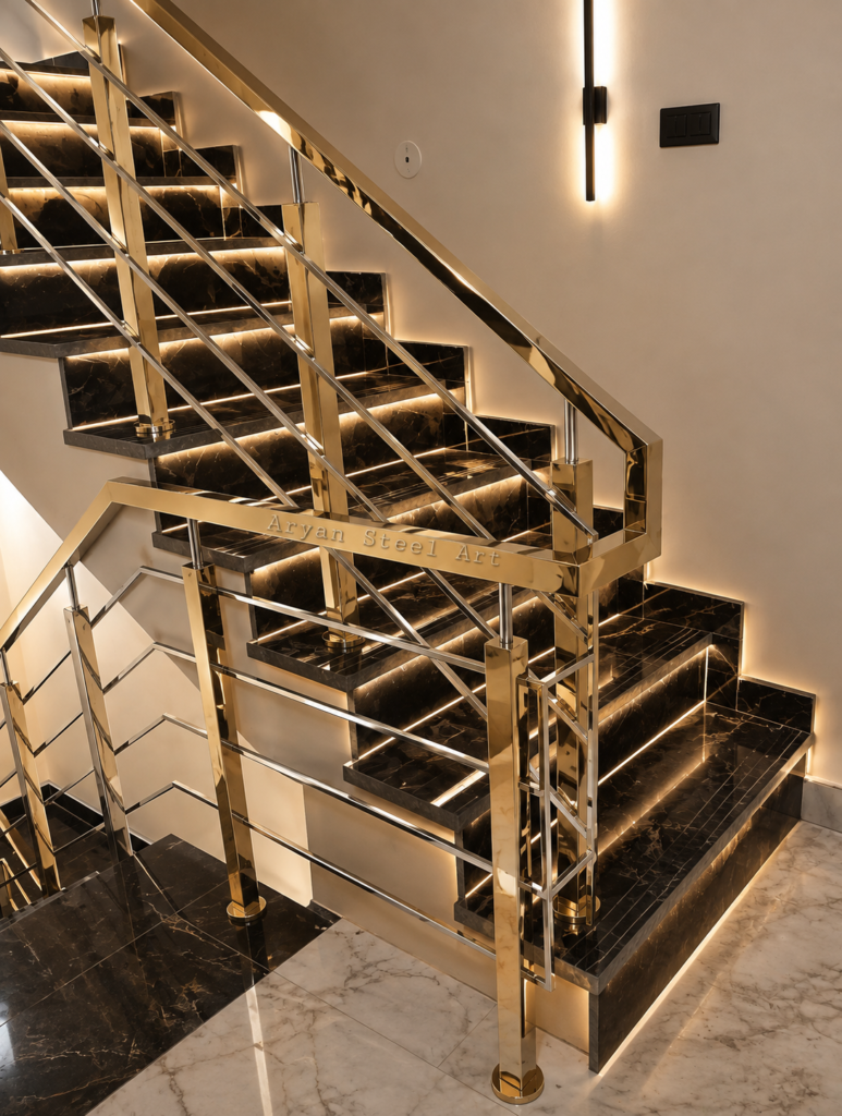 Luxury stainless steel railing design by Aryan Steel Art in Darbhanga Bihar
