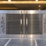 Premium Stainless Steel Main Gate manufactured by Aryan Steel Art featuring a modern SS gate design