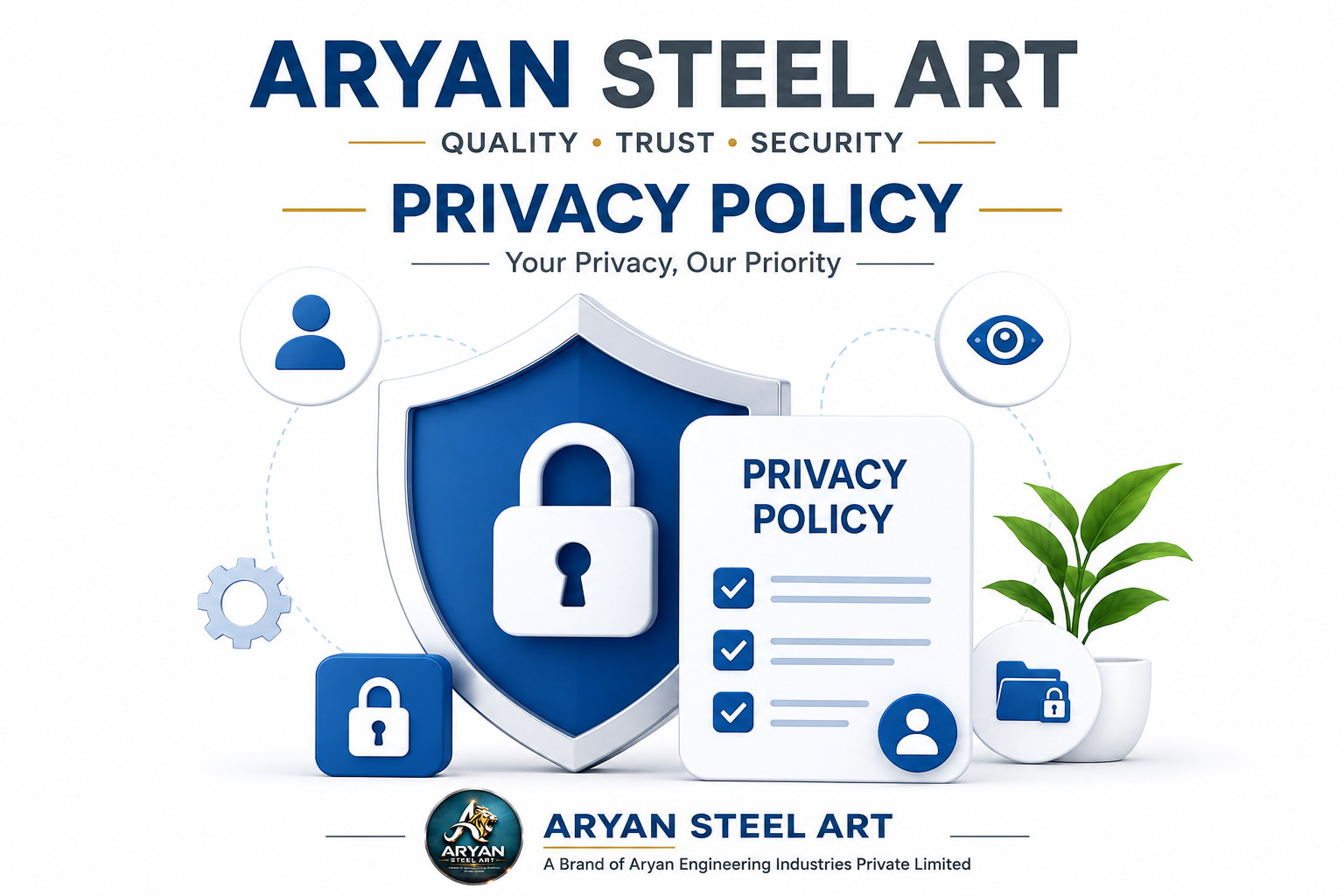 Privacy Policy page of Aryan Steel Art explaining customer data protection and website privacy