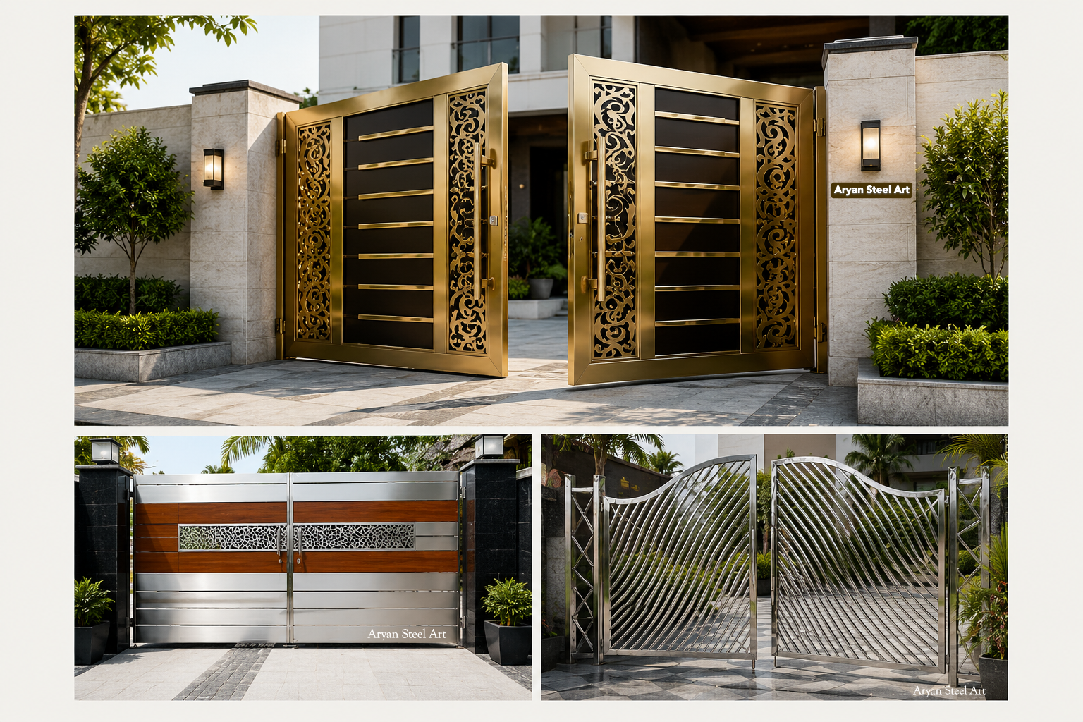 Modern stainless steel gate designs by Aryan Steel Art