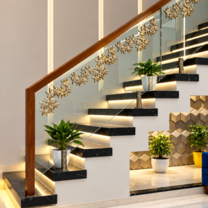 Modern glass railing design for stairs and balcony