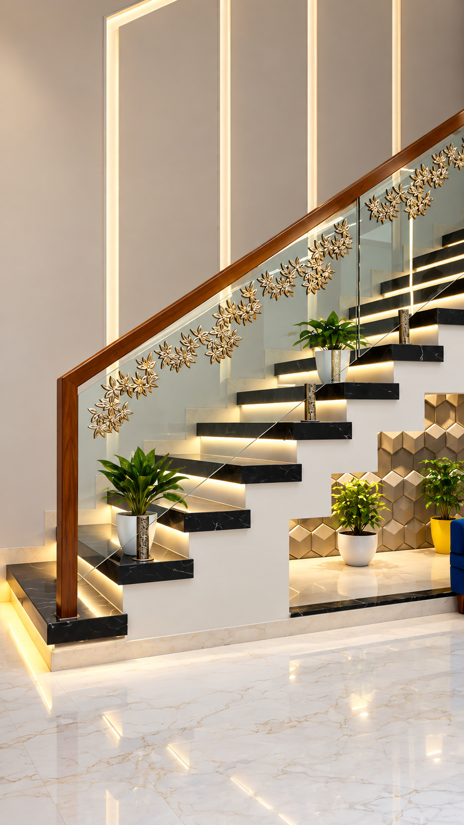 Modern glass railing design for stairs and balcony