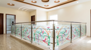 Modern Stainless Steel Balcony Railing Design Modern stainless steel railing with toughened glass on residential balcony in Bihar