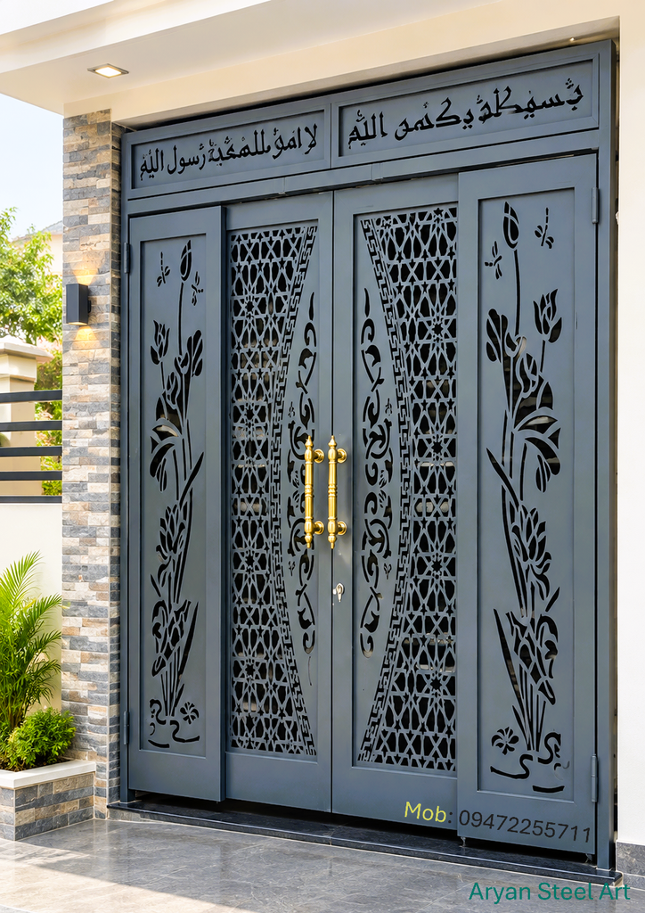 Sliding folding gate design with modern steel finish