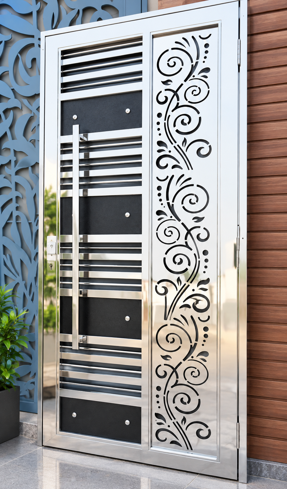 Modern steel single door design for home entrance