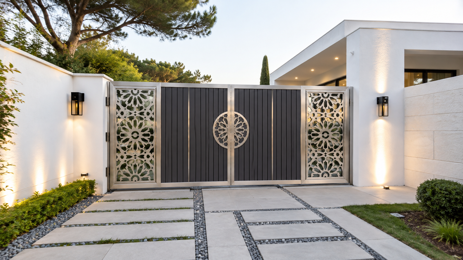 Modern laser cut steel gate design by Aryan Steel Art